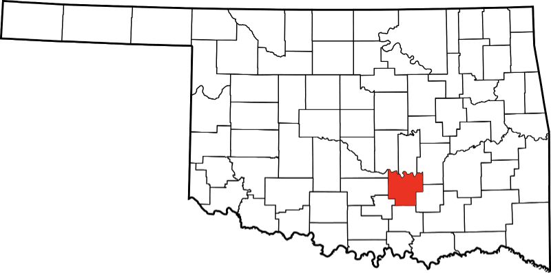 An image highlighting Pontotoc County in Oklahoma