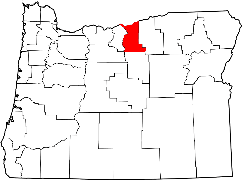 An image highlighting Gilliam County in Oregon