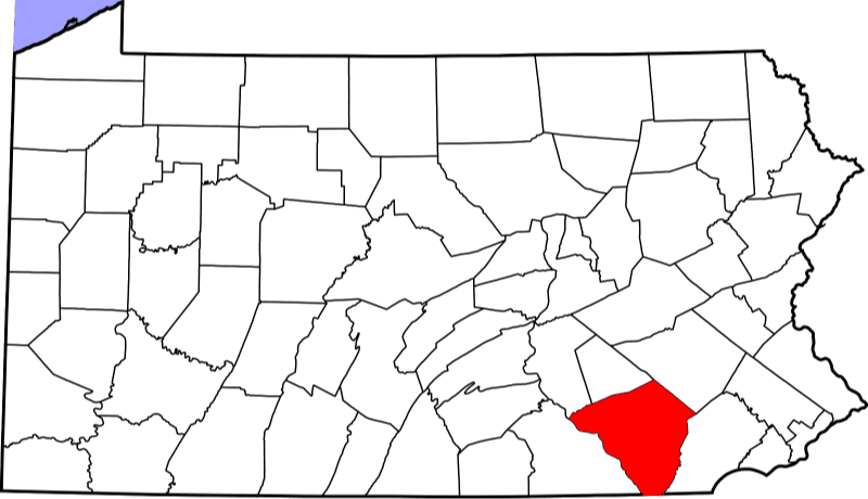 An image highlighting Lancaster County in Pennsylvania