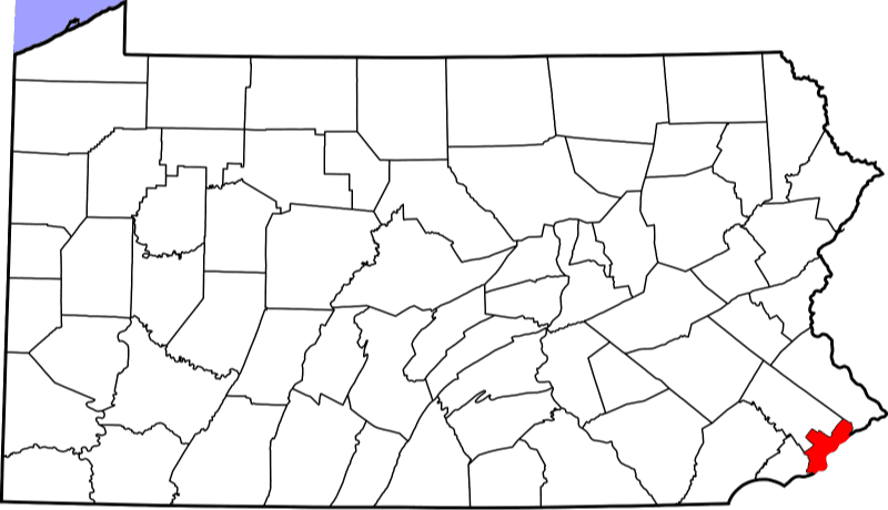 An image highlighting Philadelphia County in Pennsylvania