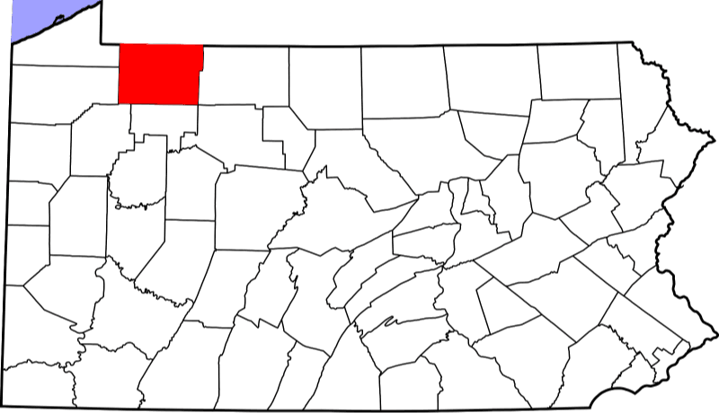 An image highlighting Warren County in Pennsylvania