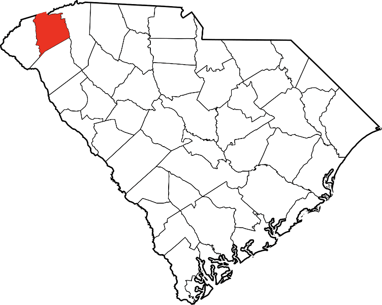 An image highlighting Pickens County in South Carolina