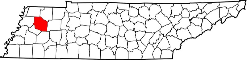 An image highlighting Gibson County in Tennessee