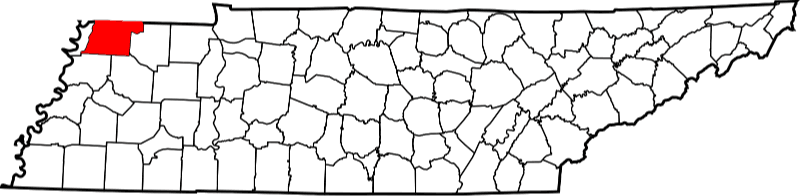 An image highlighting Obion County in Tennessee
