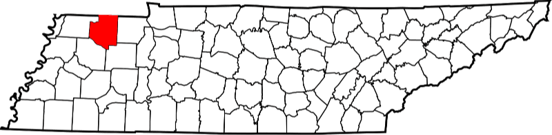 An image highlighting Weakley County in Tennessee