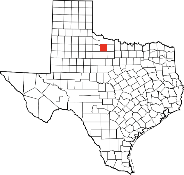 An image highlighting Baylor County in Texas