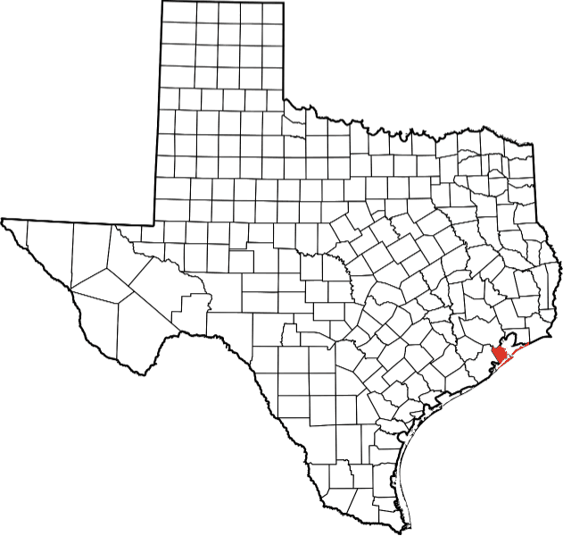 An image highlighting Galveston County in Texas