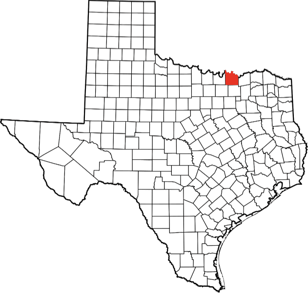 An image highlighting Grayson County in Texas