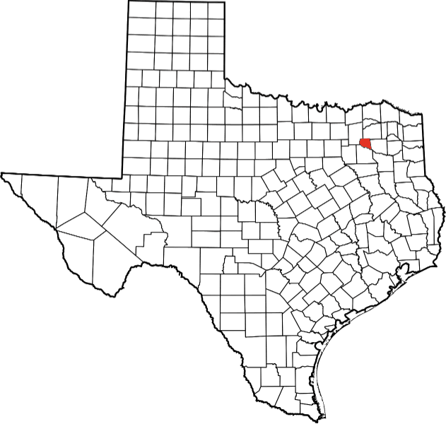 An image highlighting Rains County in Texas