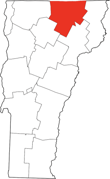 An image highlighting Orleans County in Vermont