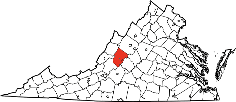 An image highlighting Rockingham County in Virginia