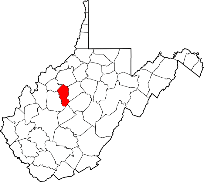 An image highlighting Calhoun County in West Virginia