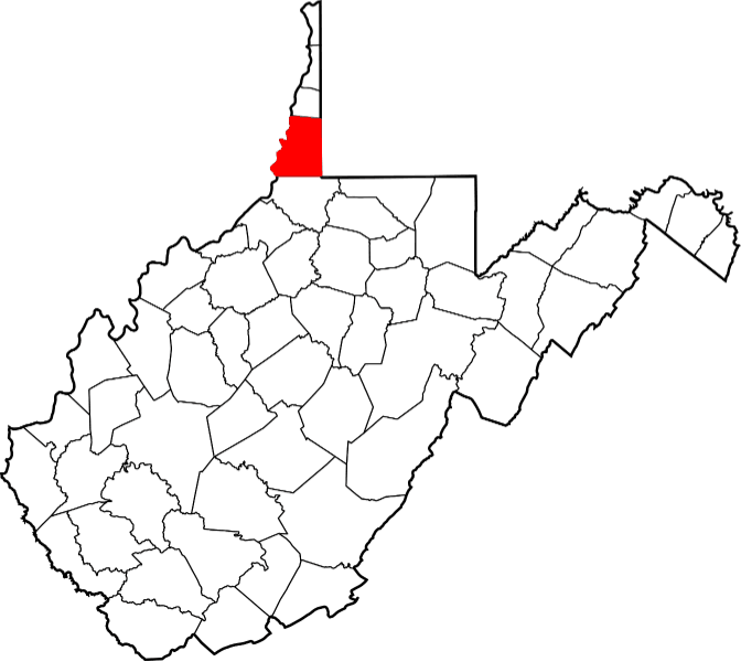 An image highlighting Marshall County in West Virginia