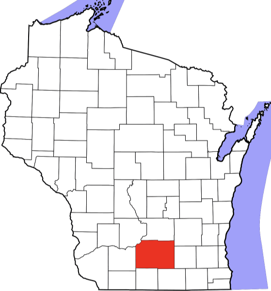 An image highlighting Dane County in Wisconsin