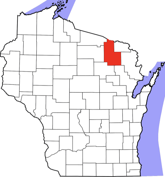 An image highlighting Forest County in Wisconsin