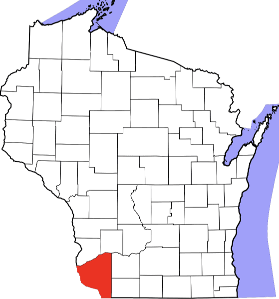 An image highlighting Grant County in Wisconsin