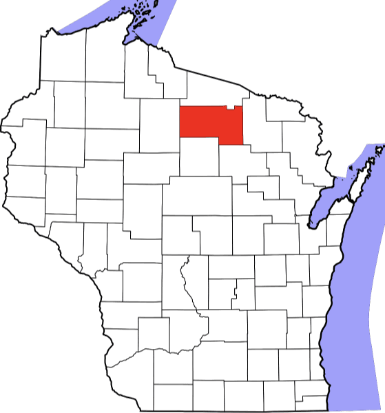 An image highlighting Oneida County in Wisconsin