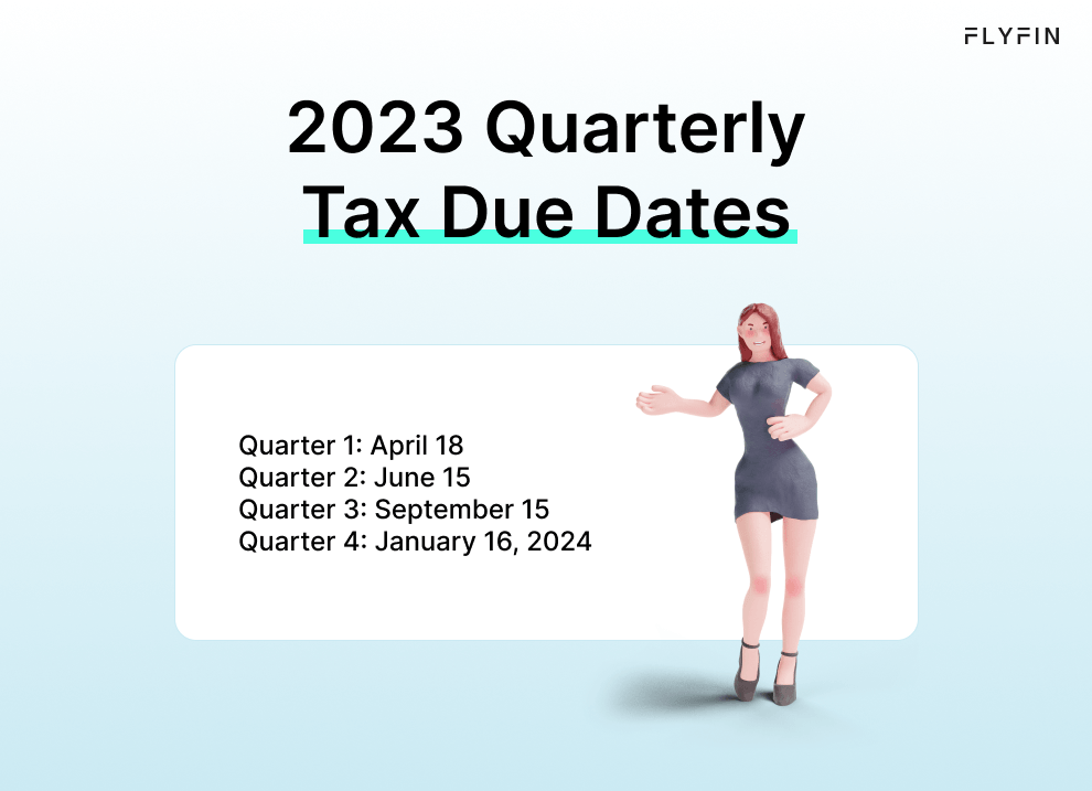 Infographic entitled 2023 Quarterly Tax Due Dates showing the 2023 estimated quarterly tax payment deadlines for self-employed individuals.