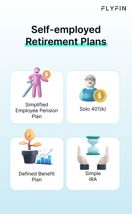 Infographic entitled Self-Employed Retirement Plans listing four common plans that have deductible IRA contributions