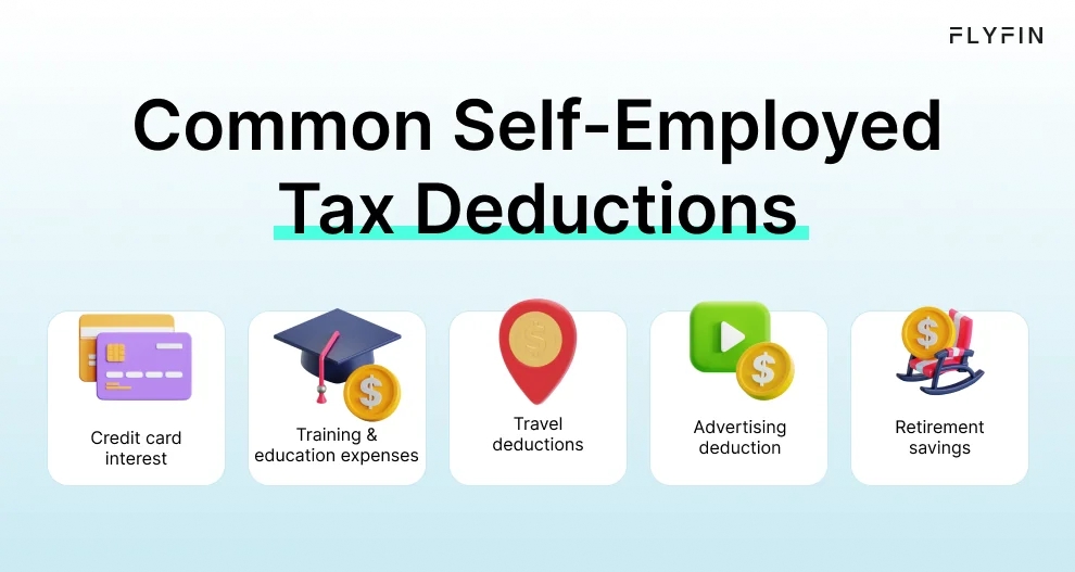 Infographic entitled Common Self-Employed Tax Deductions listing five business expenses that are tax-deductible for self-employed individuals.