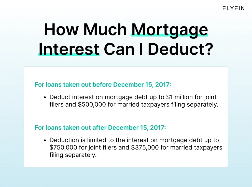  Infographic entitled How Much Mortgage Interest Can I Deduct showing the limits for claiming home mortgage interest deduction.
