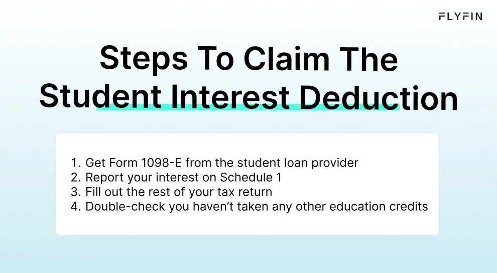  Infographic entitled Steps To Claim The Student Interest Deduction showing how to report your interest payments to the IRS for the interest tax deduction.