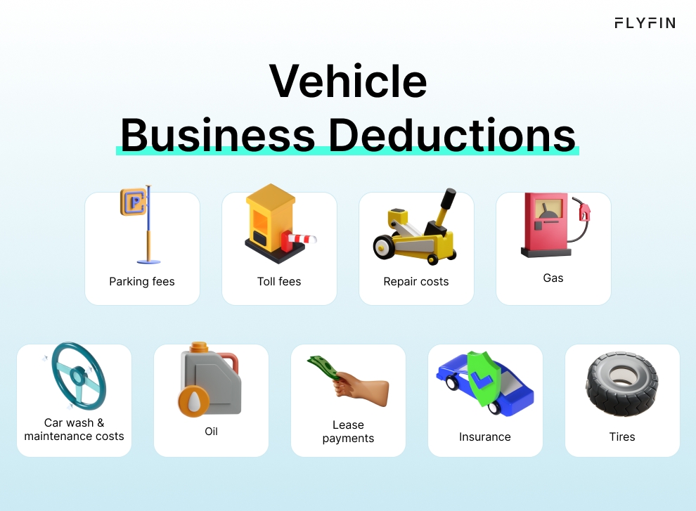  Infographic entitled Vehicle Business Deductions listing tax deductible expenses apart from car registration fees. 