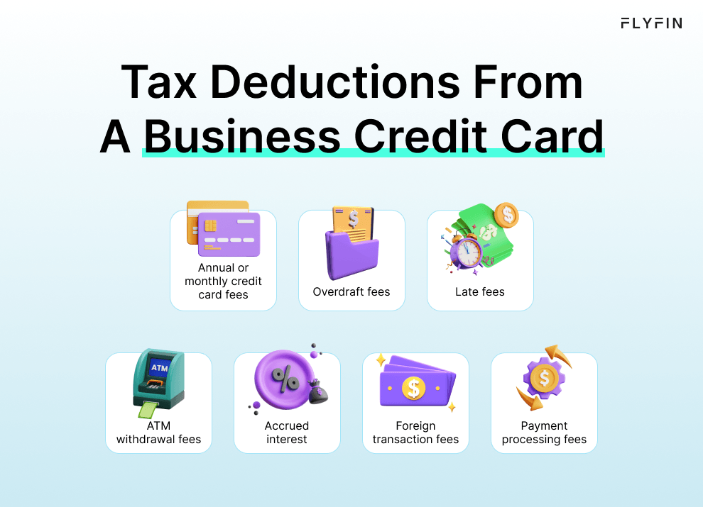 Infographic entitled Tax Deductions From A Business Credit Card listing tax deductions apart from credit card interest for self-employed individuals.