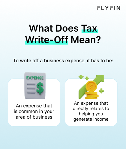 An infographic entitled What Does Tax Write-Off Mean showing the conditions that allow a business to be written off as tax deductible.