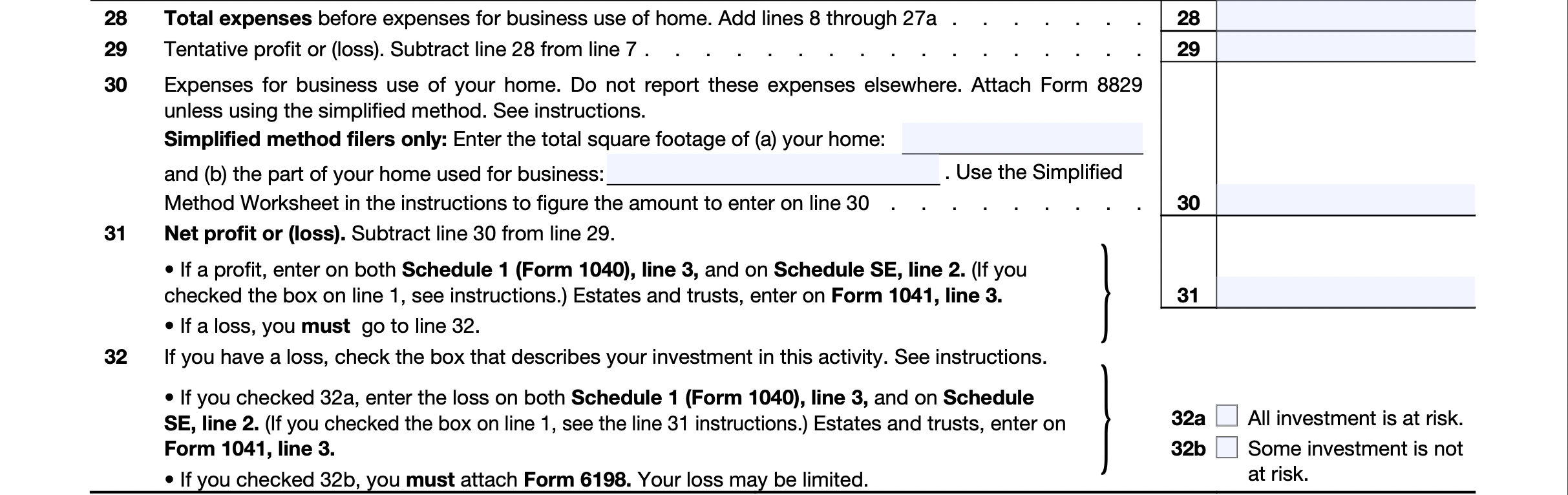 A section of Schedule C, the most important self-employment tax form where are business expense tax deductions are reported.