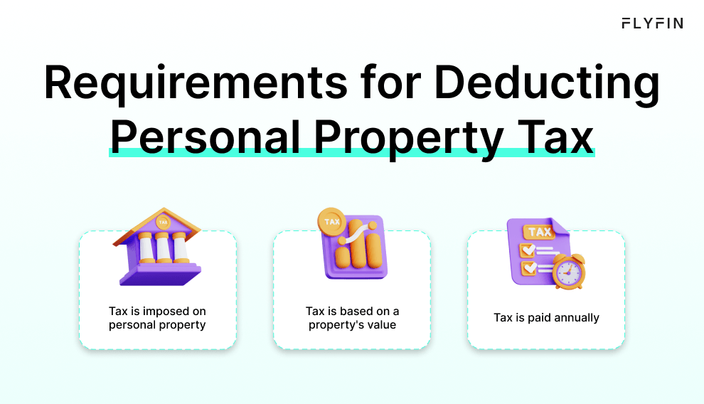 Image shows text about requirements for deducting personal property tax. Tax is imposed annually on personal property based on its value. No mention of self employed, 1099, freelancer or taxes.