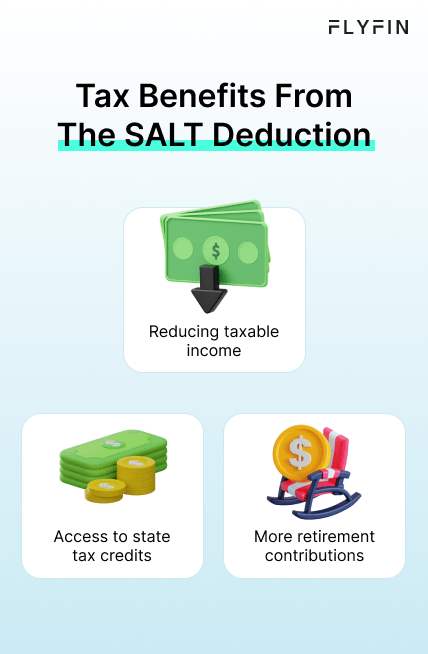Infographic entitled Tax Benefits From The SALT Deduction listing how this deduction can benefit 1099 taxpayers.