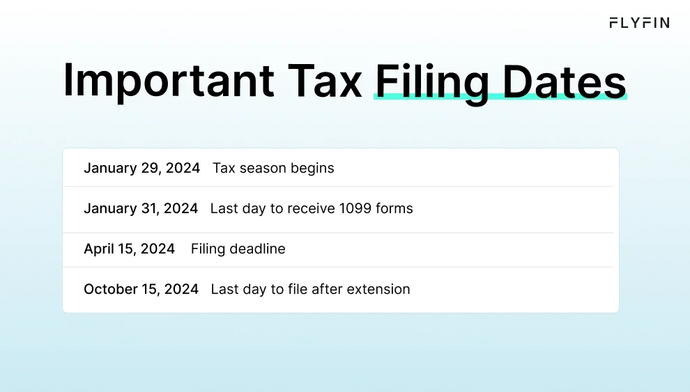 Infographic entitled Important Tax Filing Dates listing tax deadlines for freelancers and small business owners.