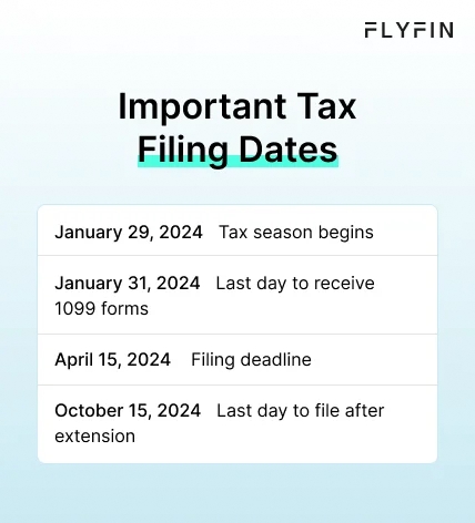Infographic entitled Important Tax Filing Dates listing tax deadlines for freelancers and small business owners.