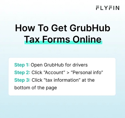 Infographic entitled How To Get GrubHub Tax Forms Online showing the process to get 1099 forms from the GrubHub app.