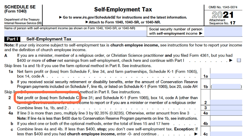 Image of Schedule SE form for self-employed individuals to report their self-employment tax on Form 1040, 1040-SR, or 1040-NR. #selfemployed #taxes