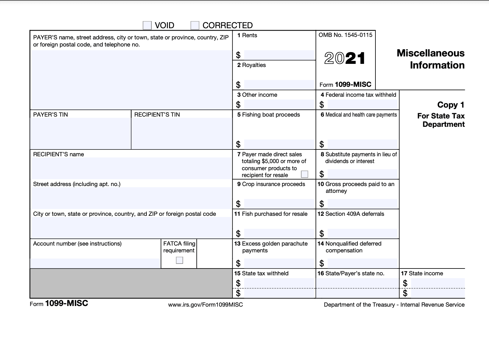 Image of Form 1099-MISC with instructions for reporting various types of income, taxes withheld, and recipient and payer information. Useful for freelancers and self-employed individuals.