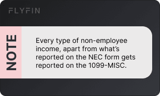Image with text "Every non-employee income reported on 1099-MISC except NEC form." Relevant for self-employed, freelancers, and taxes.