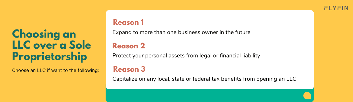 Image explaining why to choose an LLC over a Sole Proprietorship for business. Protect personal assets, expand with multiple owners, and capitalize on tax benefits.