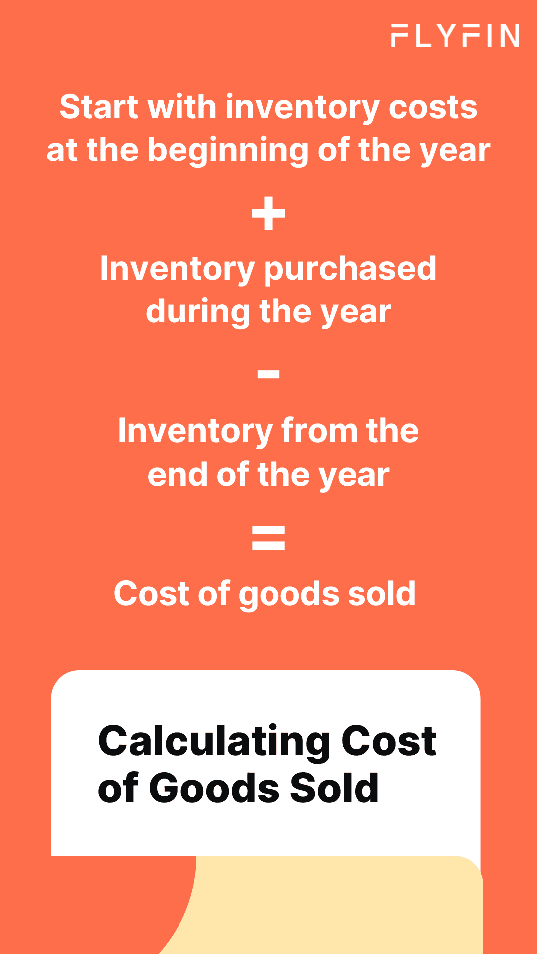 A flowchart showing the calculation of Cost of Goods Sold, including inventory costs at the beginning and end of the year, inventory purchased during the year, and cost of goods sold. Relevant for self-employed, 1099, and freelancer taxes.