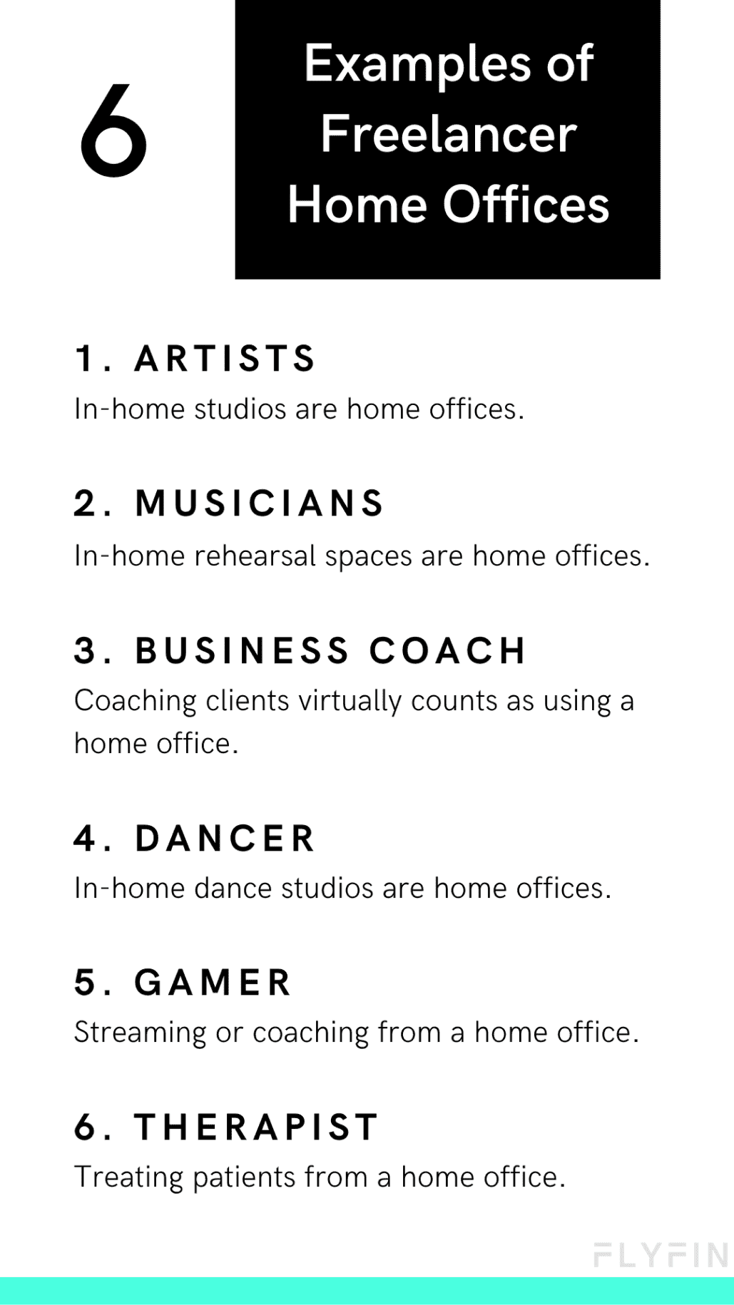 Image showcasing examples of self-employed individuals and freelancers who use their home offices, including artists, musicians, business coaches, dancers, gamers, and therapists. No mention of 1099 or taxes.