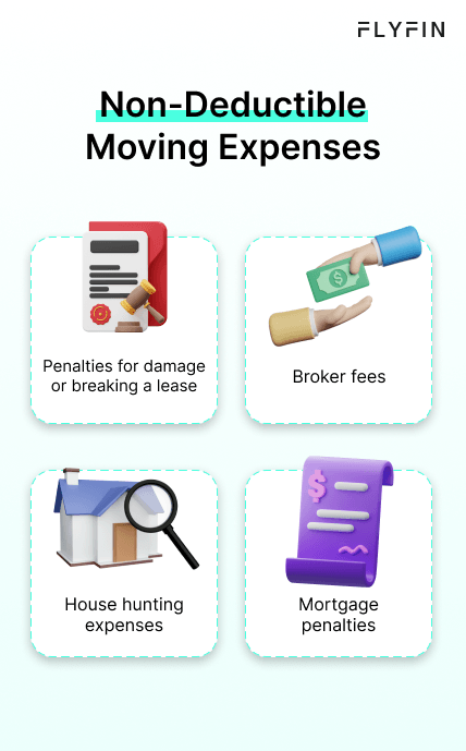 Image listing expenses related to moving and renting a house including penalties, broker fees, mortgage penalties, and house hunting expenses. No mention of self-employment, 1099, freelancer, or taxes.