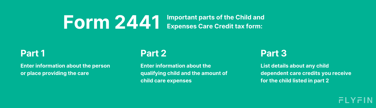 Image of Form 2441 with important parts of Child and Care Credit tax form. Includes info on care provider, child expenses, and dependent care credits. Relevant for taxes.