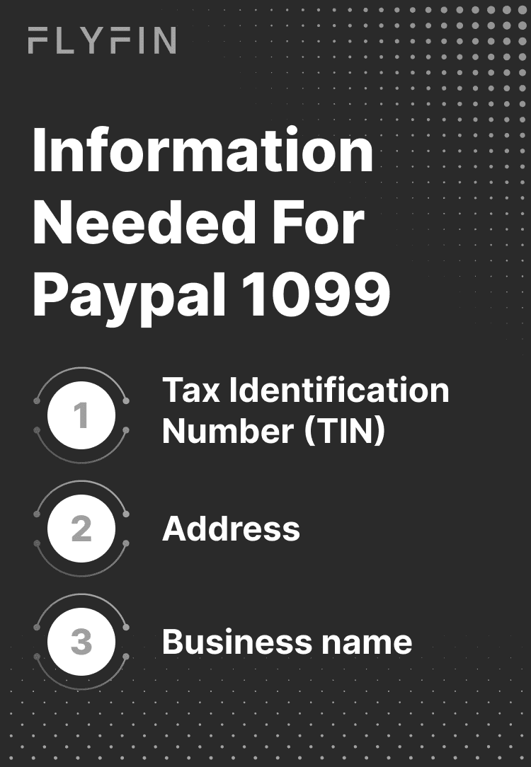 Information on Fly Fin's Tax Identification Number (TIN) needed for Paypal 1099. Includes address and business name for taxes.