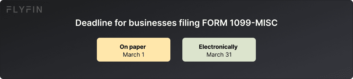 Important deadlines for filing FORM 1099-MISC for businesses. March 1 for paper and March 31 for electronic filing. Relevant for taxes, self-employed, freelancers.