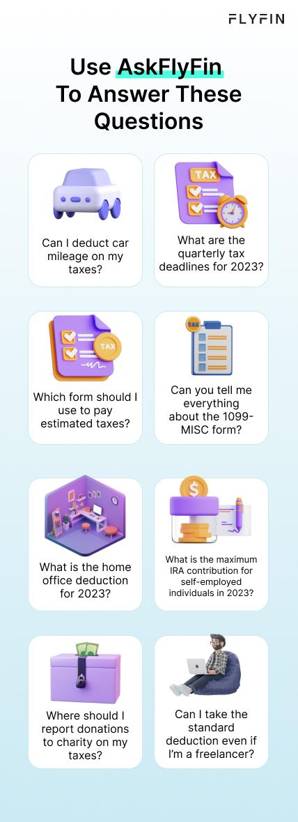 Use AskFlyFin To Answer These Questions listing eight questions taxpayers can get answered using AskFlyFin.